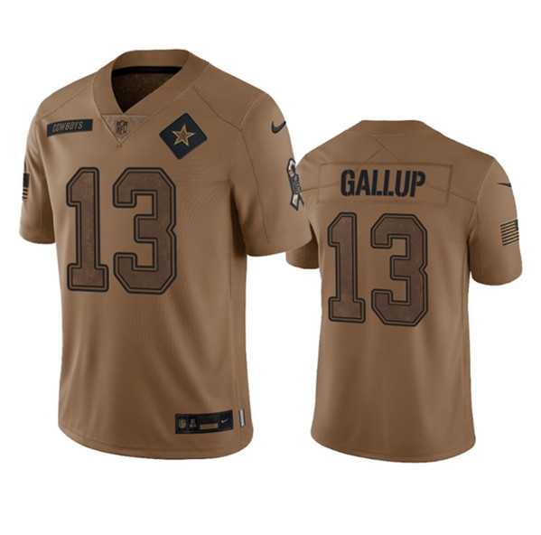 Mens Dallas Cowboys #13 Michael Gallup 2023 Brown Salute To Service Limited Football Stitched Jersey Dyin